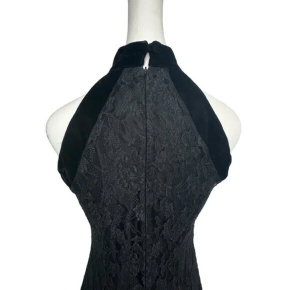 Vintage Moda Spiegel 4 Lace Gown 90s High Neck Black Velvet Y2K Formal Dress - Picture 7 of 12